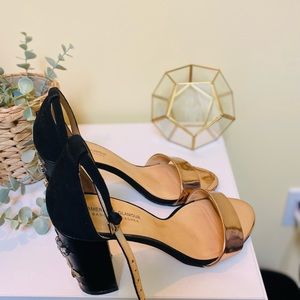 Embellished chunky open toe heel from( American Glamour Badgley Mischka )